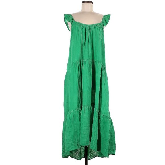 Xirena 100% Cotton Chelsea Gauze Tiered Ruffled Cami Sleeve Midi Dress Pockets M - Picture 2 of 8
